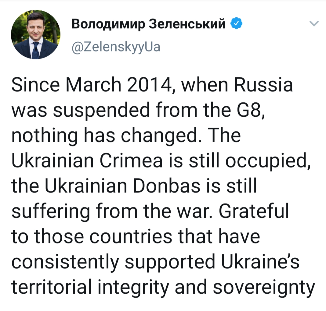 Зеленський підтримав повернення Росії в G8 після деокупації Криму і Донбасу