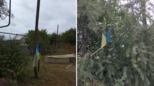 Боевики не прикрываясь заходят в Станицу Луганскую, где срывают и выбрасывают украинские флаги. ФОТО