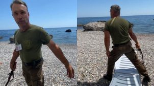 В оккупированном Крыму охранник кнутом выгонял людей с пляжа.  ВИДЕО