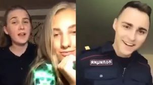 Украинские курсантки «станцевали» с российским полицейским. ВИДЕО