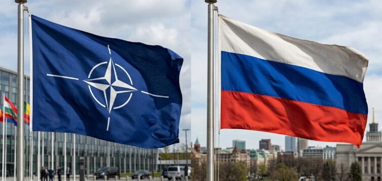 Прапори НАТО та Росії
